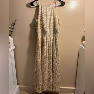 Sleeveless Cream & Tan Zebra Print Maxi Dress